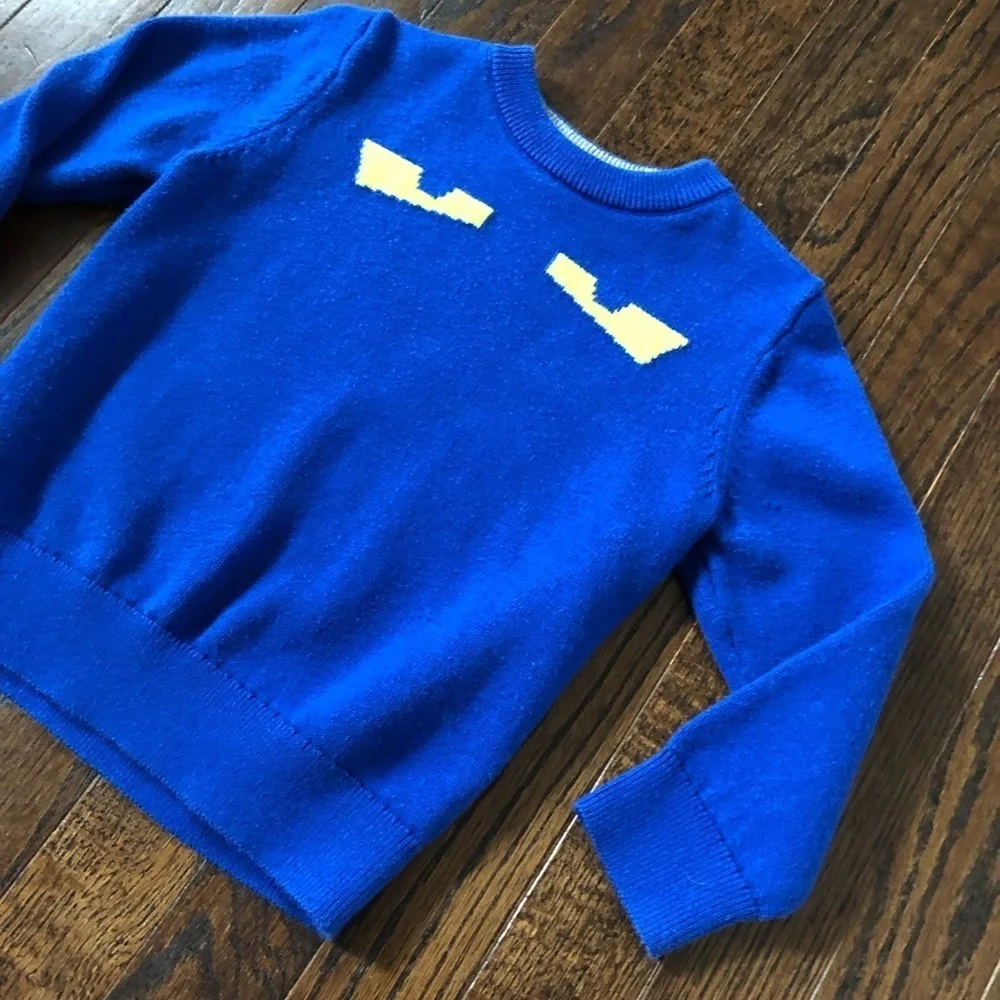 baby Gap Toddler Boy 2/2T Intarsia Graphic Haunted Eyes Crewneck Sweater in Blue